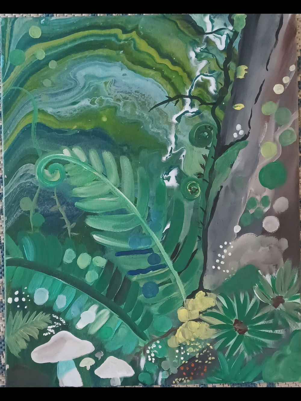 Original Acrylic Green Botanical Abstract Canvas Painting